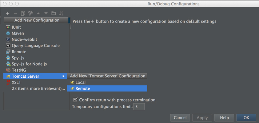 Adding a Remote Tomcat Run Configuration in IntelliJ